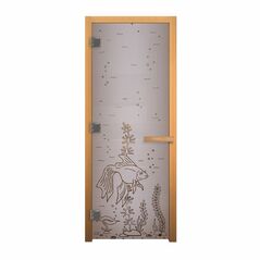 Дверь стекло Сатин Матовая, рис. "РЫБКА", 190х70 (8мм, 3 петли 710) (ОСИНА) (левая)