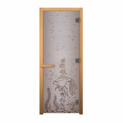 Дверь стекло Сатин Матовая, рис. "РЫБКА", 190х70 (8мм, 3 петли 710) (ОСИНА)  (правая)