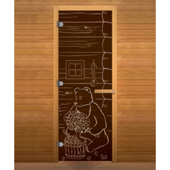 Дверь стекло Бронза, рис. "МИШКА", 190х70 (8мм, 3 петли 716 CR (Магнит) (ОСИНА) левая