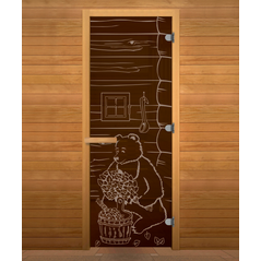 Дверь стекло Бронза, рис. "МИШКА", 190х70 (8мм, 3 петли 716 CR (Магнит) (ОСИНА) правая, изображение 2