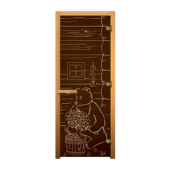 Дверь стекло Бронза, рис. "МИШКА", 190х70 (8мм, 3 петли 716 GB) (ОСИНА) правая