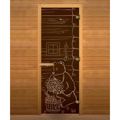 Дверь стекло Бронза, рис. "МИШКА", 190х70 (8мм, 3 петли 716 GB) (ОСИНА) правая, изображение 3
