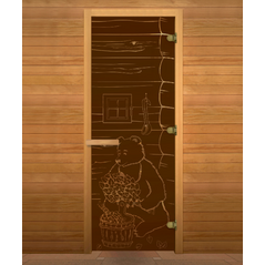 Дверь стекло Бронза Матовая, рис. "МИШКА", 190х70 (8мм, 3 петли 716 GB (Магнит) (ОСИНА) (правая)