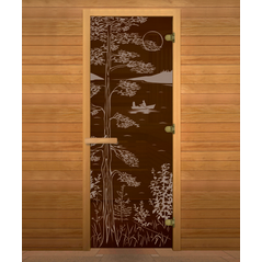 Дверь стекло Бронза, рис. "ТАЙГА", 190х70 (8мм, 3 петли 716 GB) (ОСИНА) (правая), изображение 2