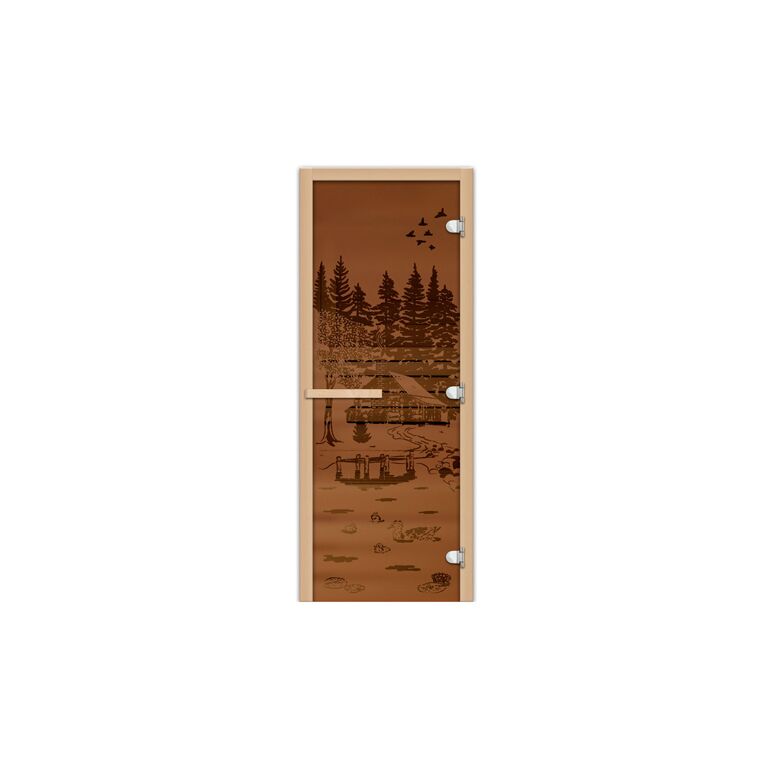 Дверь 1835х620 (1,9х0,7), Цвет/Рисунок : Бронза матовая/Банька в лесу