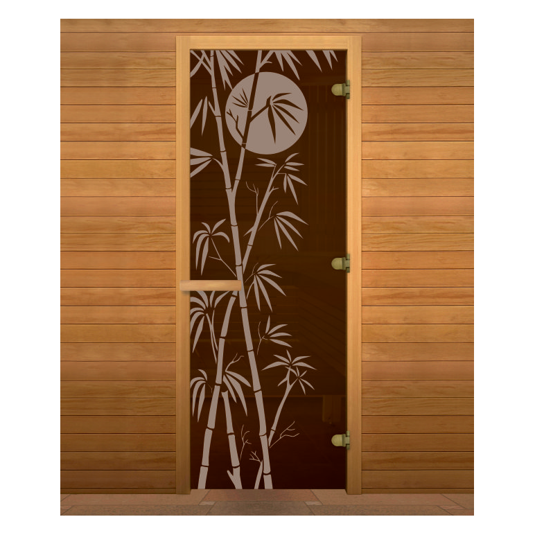 Дверь стекло Бронза, рис. "БАМБУК", 190х70мм (8мм, 3 петли 716 GB) (ОСИНА) (правая)