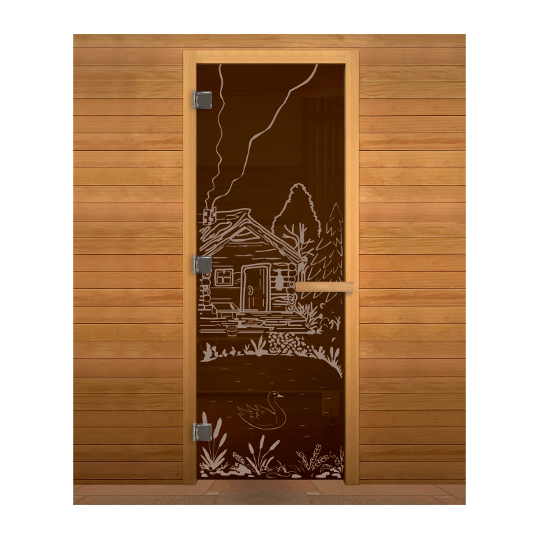 Дверь стекло  Бронза "БАНЬКА" 190х70 (8мм, 3 петли 710 CR) (ОСИНА) Лев, изображение 2