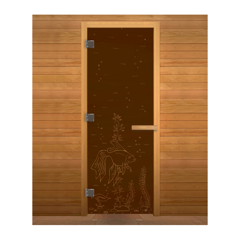 Дверь стекло  Бронза Матовая "РЫБКА" 190х70 (8мм, 3 петли 710 CR) (ОСИНА) Лев, изображение 2