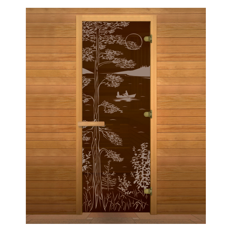 Дверь стекло Бронза, рис. "ТАЙГА", 190х70 (8мм, 3 петли 716 GB) (ОСИНА) (правая)